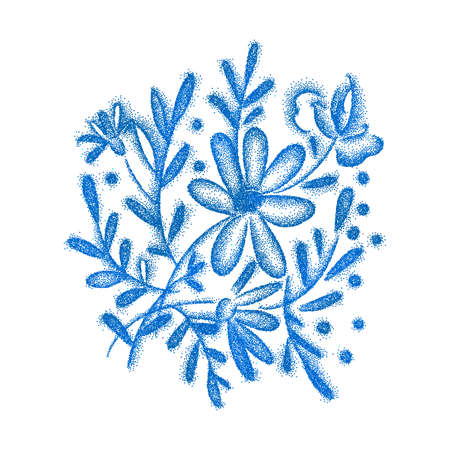 Flowers isolated on a white background. Drawing with dots. Vector illustration.のイラスト素材