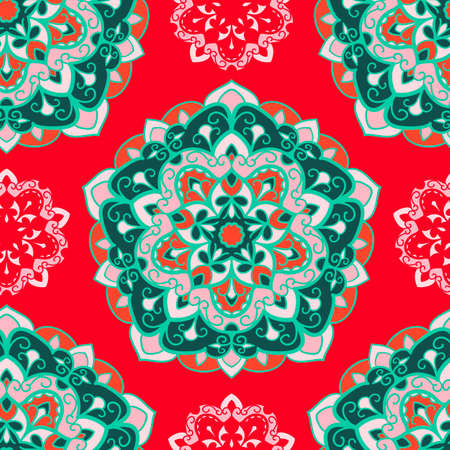 Seamless pattern with decorative circles in the style of a mandala. Vector illustration.