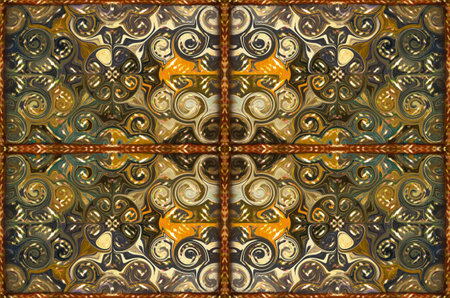 Seamless pattern with antique tiles. Hand-drawn illustration.