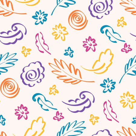 Seamless pattern with flowers in doodle style. Vector illustration.のイラスト素材