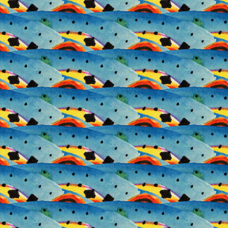 Abstract seamless pattern with watercolor drawing in doodle style. Drawing watercolor and ink.の写真素材