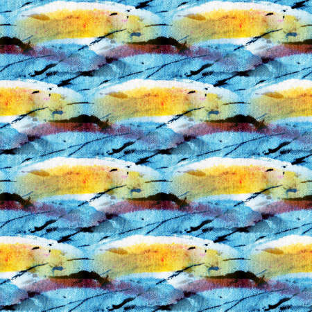 Seamless tie-dye pattern of indigo and yellow color on white silk. Hand painting fabrics - nodular batik. Shibori dyeing.の写真素材