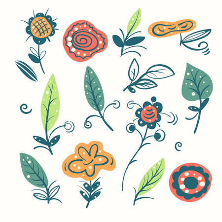 A set of simple doodle-style flowers. Vector illustration.のイラスト素材