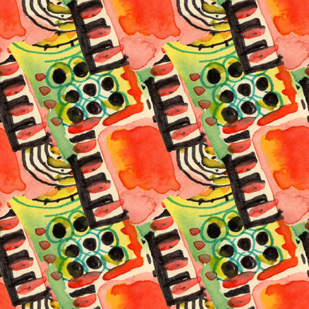 Abstract seamless pattern with watercolor drawing in doodle style. Drawing watercolor and ink.の写真素材