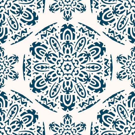 Black and white seamless pattern with decorative circles in the style of a mandala. Vector...