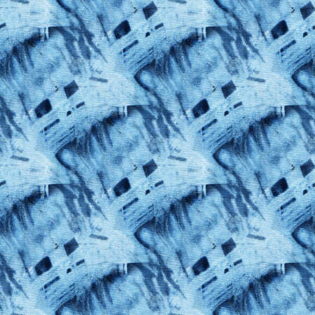 Seamless tie-dye pattern of indigo color on white silk. Hand painting fabrics - nodular batik....