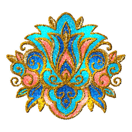 A decorative element for the design, isolated on a white background. Stylized embroidery in gold. Hand-drawn illustration. Drawing with dots. Vectorのイラスト素材