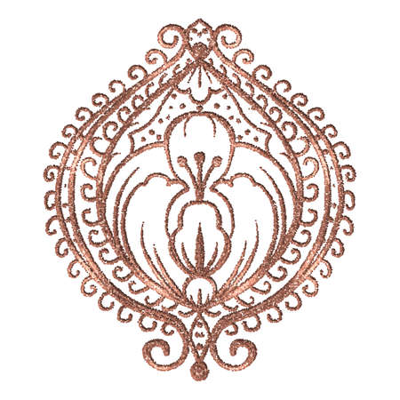 A decorative element for the design, isolated on a white background. Stylized embroidery in gold. Hand-drawn illustration. Drawing with dots. Vectorのイラスト素材