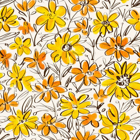 Seamless pattern with bright tropical flowers for summer fabrics. Acrylic painting .. Hand-drawn illustration.の写真素材