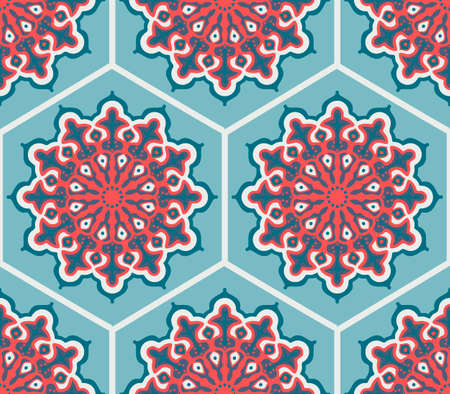 Seamless pattern with decorative circles in the style of a mandala. Vector illustration.