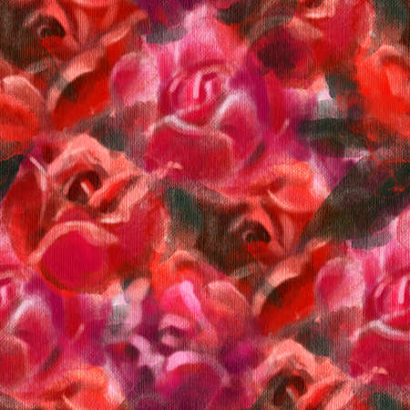 Seamless pattern with bright spring flowers. Red roses. Digital painting.の写真素材