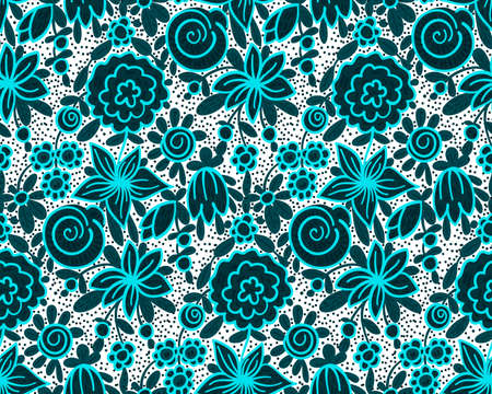 Seamless pattern with flowers in doodle style. Vector illustration.のイラスト素材
