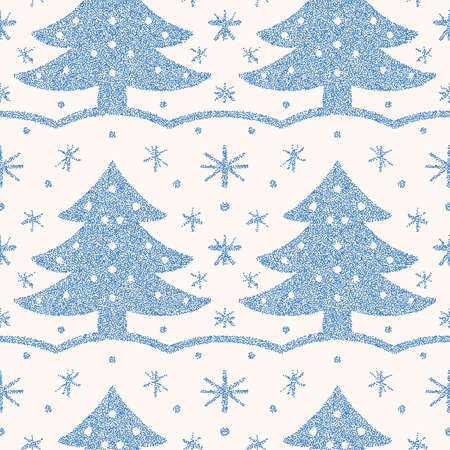 Seamless Christmas pattern with decorative Christmas trees. Drawing with dots. Vector illustrationのイラスト素材