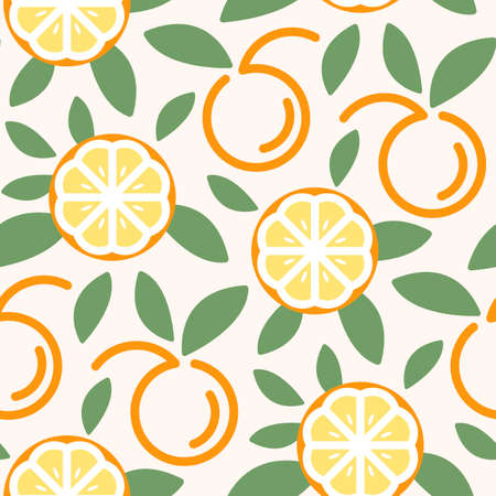Seamless pattern with stylized tangerines. Vector illustration in the flat style.のイラスト素材
