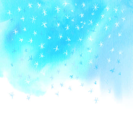 Light blue winter background with snowflakes. Watercolor illustration.の写真素材