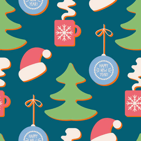 Seamless pattern for wrapping paper for winter holidays. Vector illustration in the flat style.のイラスト素材
