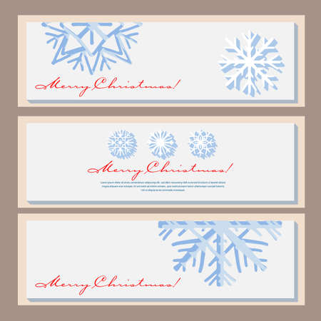 A set of horizontal banners with paper-cut snowflakes. Vector illustrationのイラスト素材