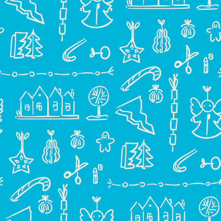 Seamless Christmas pattern in doodle style. Vector illustration.のイラスト素材