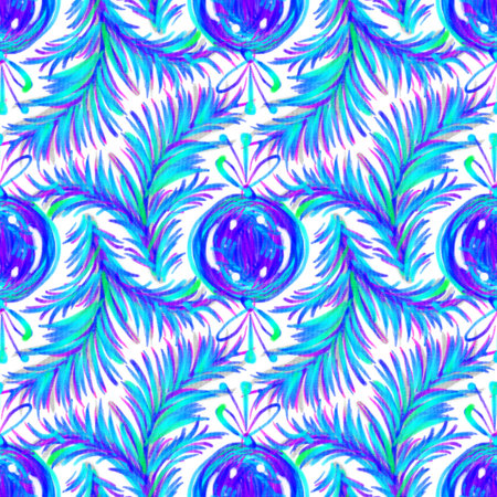 Seamless pattern with Christmas decorations. Hand-drawn illustration.の写真素材