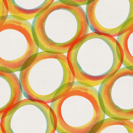 Seamless pattern with bright watercolor circles on a dark background. Hand-drawn illustration.の写真素材
