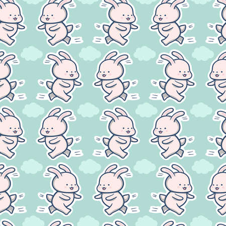 Seamless pattern with funny cartoon Bunnies. Hand-drawn illustration. Vector.のイラスト素材