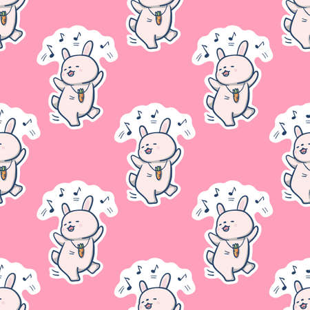 Seamless pattern with funny cartoon Bunnies. Hand-drawn illustration. Vector.のイラスト素材
