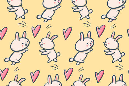 Seamless pattern with funny cartoon Bunnies. Hand-drawn illustration. Vector.のイラスト素材