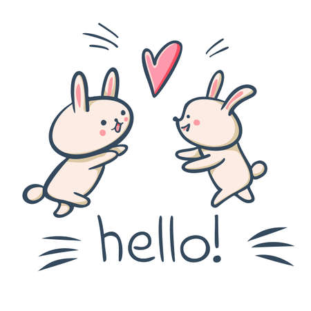 Hand-drawn illustration of funny cartoon Bunnies. vectorのイラスト素材
