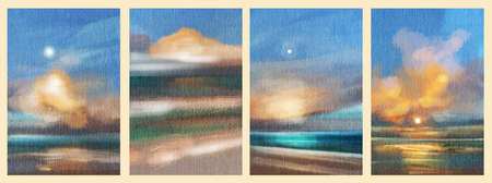 A set of abstract landscapes with the sea at sunset. abstract impressionism. modern painting....