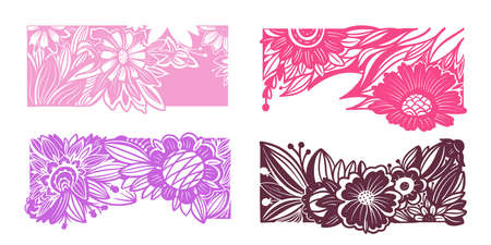 Monochrome flowers and leaves isolated on a white background. Imitation of an engraving. Vector illustrationのイラスト素材