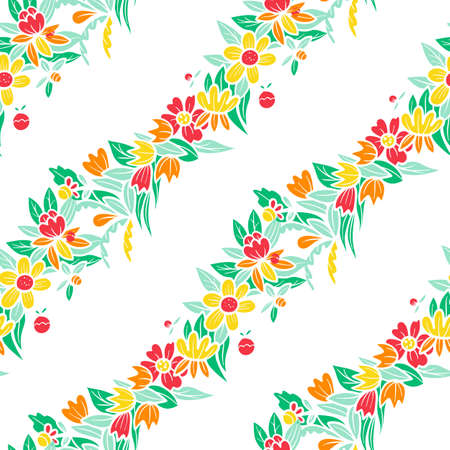 Seamless pattern with flowers in doodle style. Vector illustration.のイラスト素材