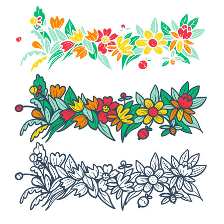 A set of simple doodle-style flowers. vector illustration.のイラスト素材