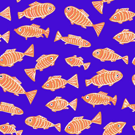 Seamless pattern with fishes in doodle style. vector illustration.のイラスト素材