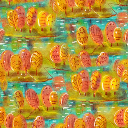 Seamless pattern with autumn forest. digital illustration