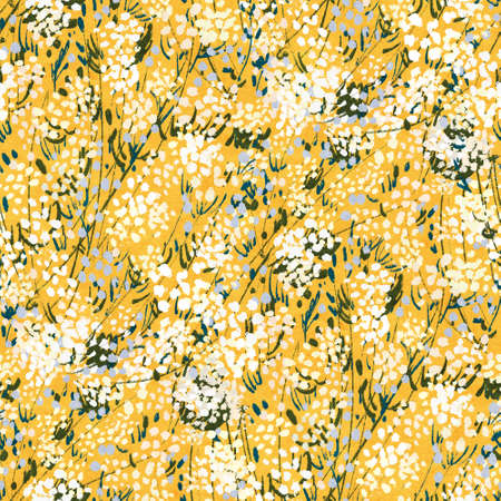 Seamless pattern with flowers on white background. Digital painting. Hand-drawn illustration.の写真素材