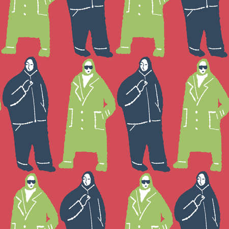 Seamless pattern with stylized people in naive style. vector illustrationのイラスト素材