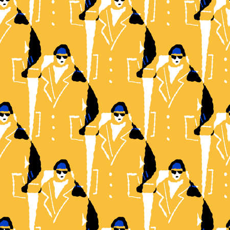 Seamless pattern with stylized people in naive style. vector illustrationのイラスト素材