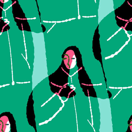 Seamless pattern with stylized people in naive style. vector illustrationのイラスト素材