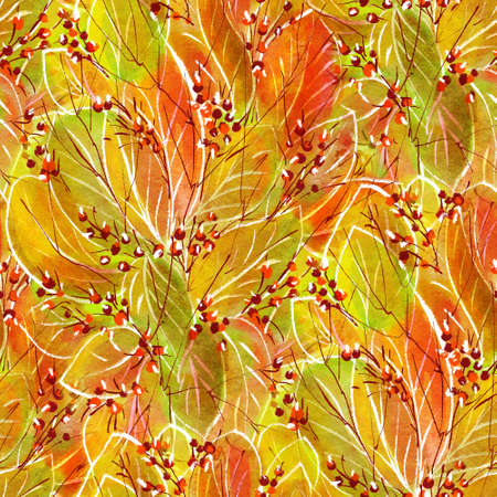 Seamless pattern with leaves. Digital painting. Hand-drawn illustration.の写真素材