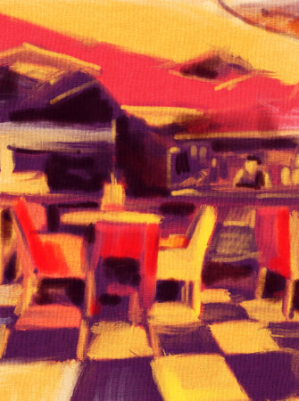 The interior of the cafe. oil painting. hand-drawn illustration.の写真素材