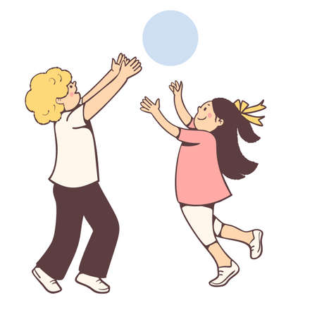 A girl and a boy are playing ball. Vector illustration with cartoon style.のイラスト素材
