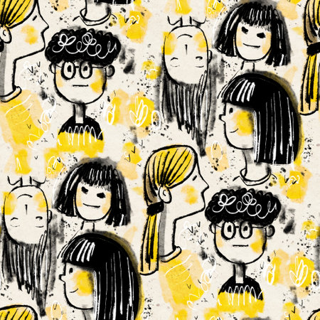 Seamless pattern with people in doodle style. hand-drawn illustration.の写真素材