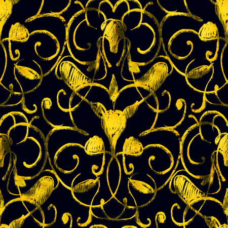 Gold embroidery with arabesques. Seamless pattern. hand-drawn illustration.の写真素材