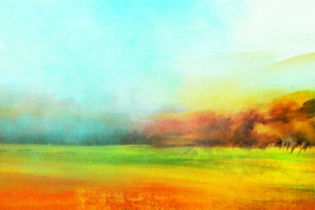 Abstract impressionism. Autumn Landscape. Modern painting. Hand-drawn illustration.の写真素材