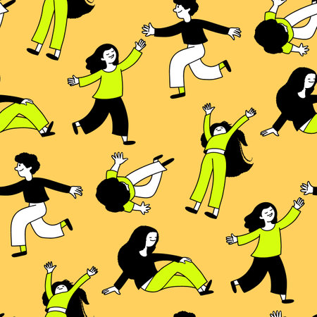 Seamless pattern with people. Vector illustration in doodle styleのイラスト素材