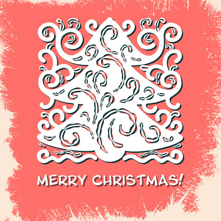 greeting card. Drawing with a Christmas tree. vector illustrationのイラスト素材