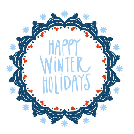 Round frame with snowmen in hats. vector illustration.のイラスト素材