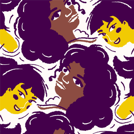 Seamless pattern with stylized people in naive style. vector illustrationのイラスト素材