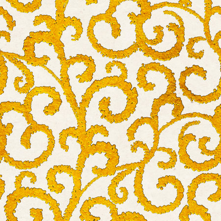 Gold embroidery with arabesques. Seamless pattern. hand-drawn illustration.の写真素材