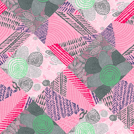 Seamless pattern in style of patchwork. hand-drawn illustration. vector illustration